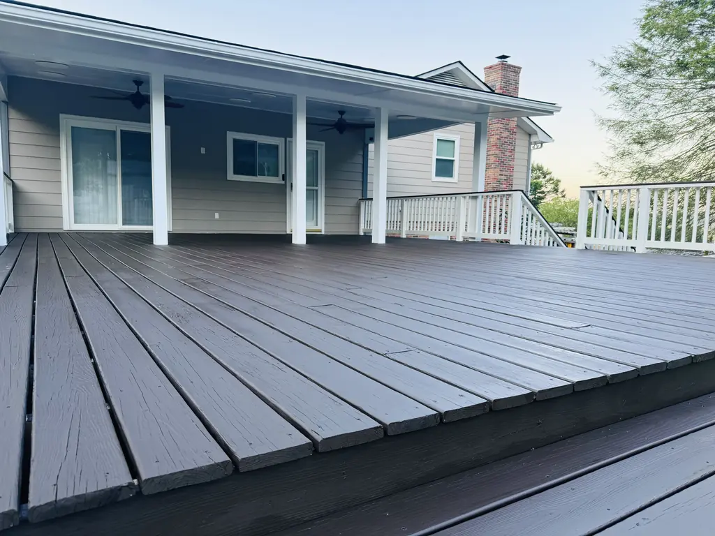 Deck boards stained dark gray