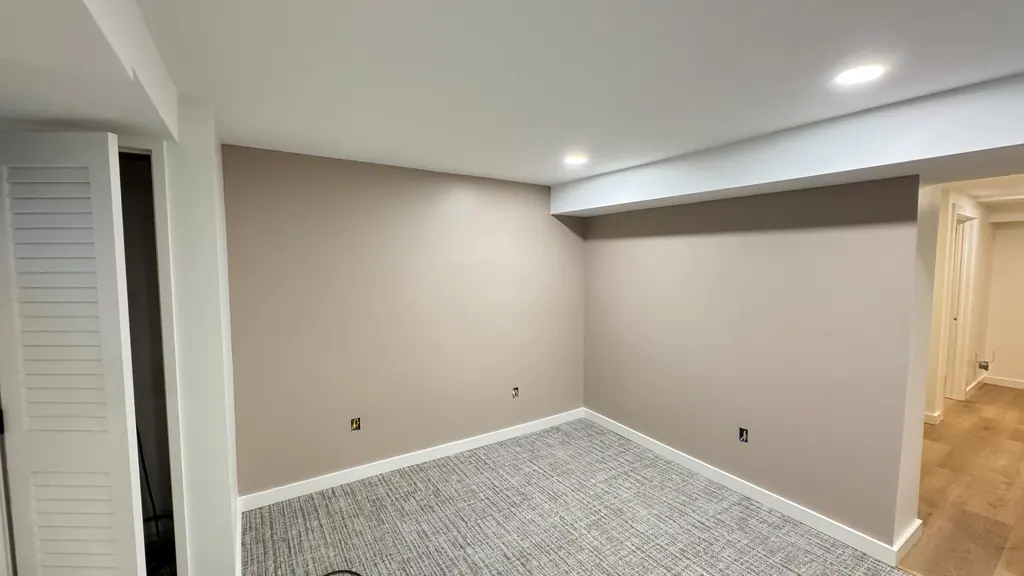 Basement bedroom painted gray