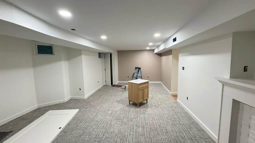 Basement rec room painted gray