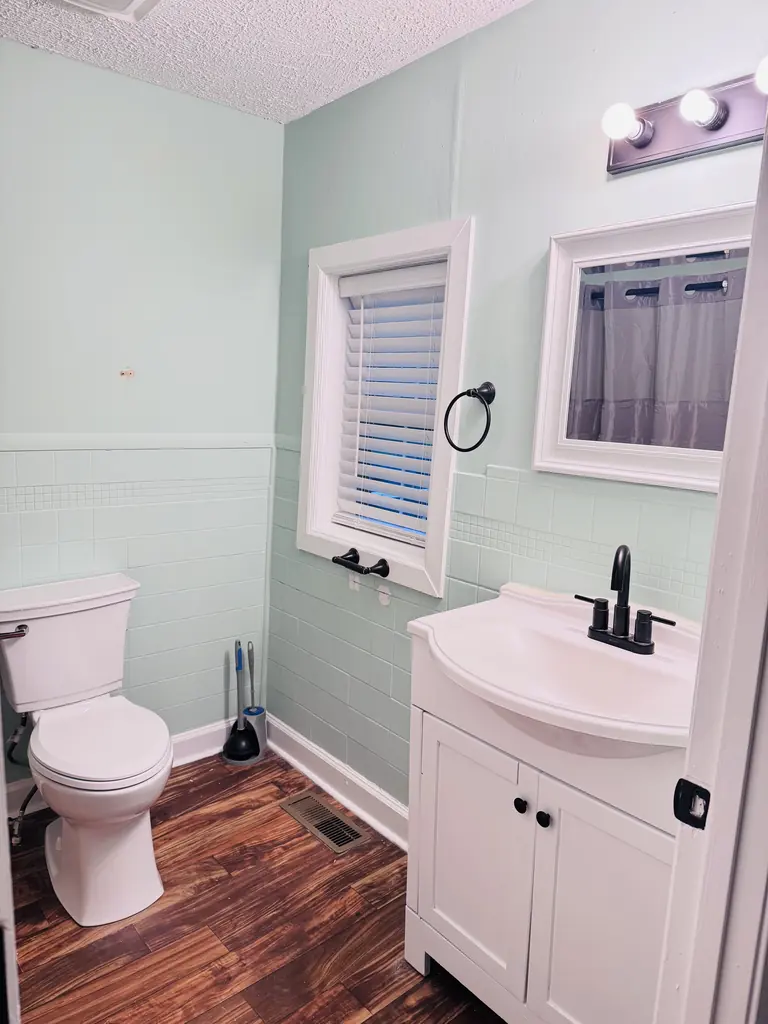 Bathroom painted mint green