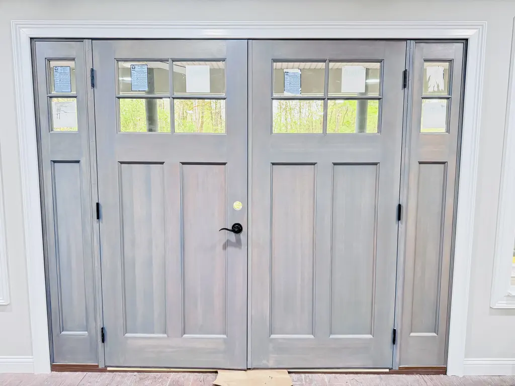 Double entry doors painted gray